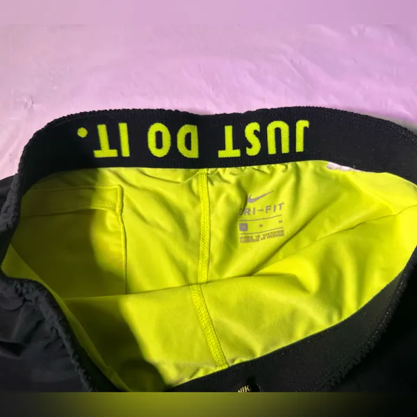 Nike Black Shorts with Neon Yellow Interior - Image 4