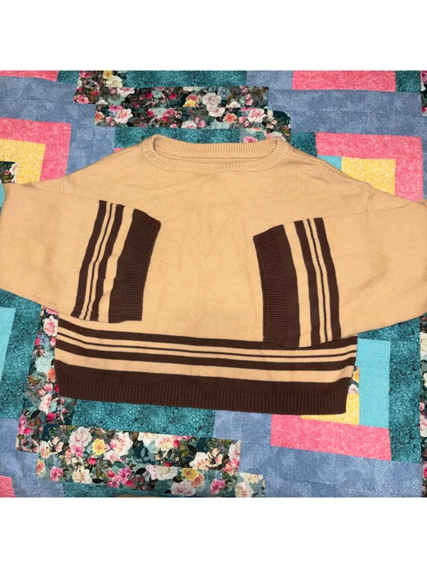 Anthropologie Saturday Sunday Striped Knit Oversized Crop Crew Sweater, Size M - Image 4