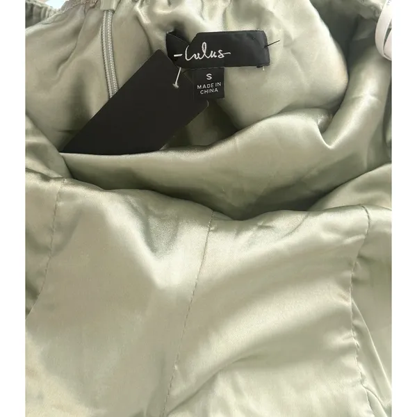 Lulus Stun to Remember Sage Green Satin Cowl Neck Cutout Midi Dress size S NWT - Image 5