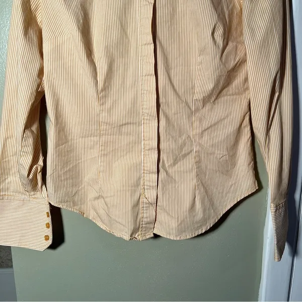 New‎ York & Company Women's Size Small Button Down Shirt Yellow White Pinstripes - Image 3