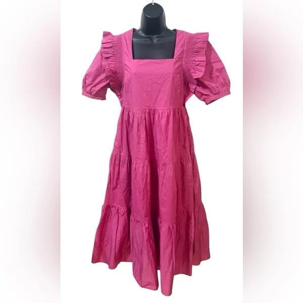 English Factory Square Neck Ruffle Smock Midi Dress Pink Sz XS NWT - Image 4