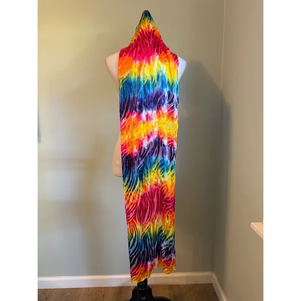 Rainbow Tie Dye Zebra Scarf Silk Colorful boho retro y2k whimsigoth fairy wrap d - Image 3
