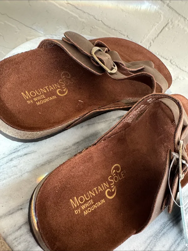 White Mountain Brown Braided Toe Post Sandals Buckle slide on 7 NEW - Image 4