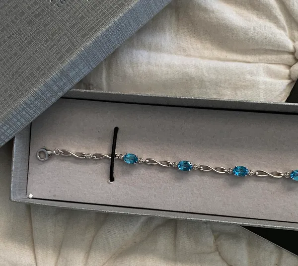 Zales Oval Swiss Blue Topaz Infinity Link Bracelet Sterling Silver 925 - Image 3