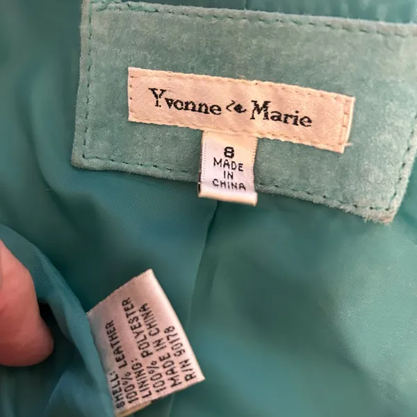 Vtg Yvonne Le Marie Teal Suede Genuine Leather Jacket Size 8 Zip up Lined - Image 8