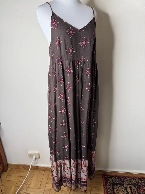 Natural Life Bohemian Brown and Pink Floral Wide Leg Romper - Image 2