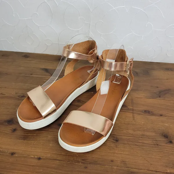 Altar'd‎ States Womens Sandals Sz 7.5 Rose Gold Ankle Strap Hook & Loop Platform - Image 3