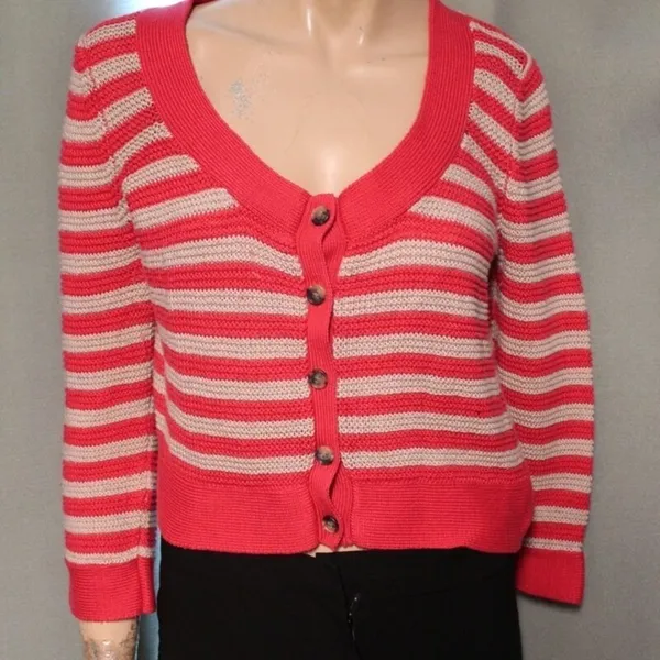 Theory Striped Pink Button-Up‎ Sweater Size M - Image 2