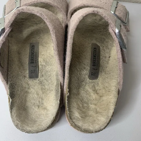 Birkenstock Arizona Shearling Sandals Sz 37 US 6 Pink Suede Fuzzy Wool Slides - Image 6