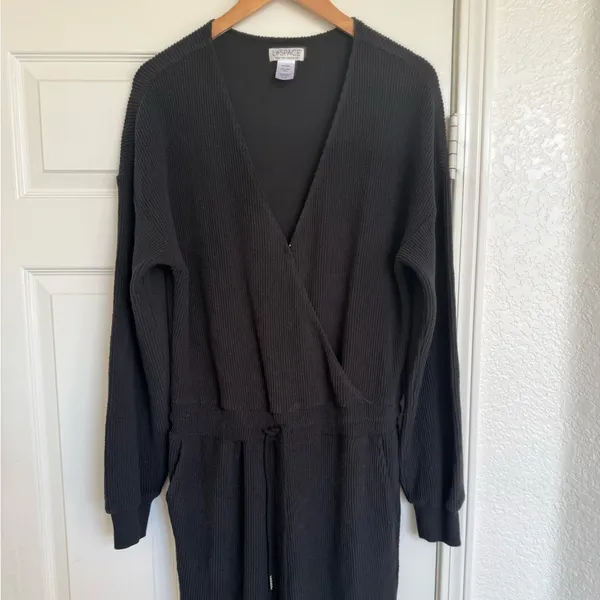 L*Space Black Coastin' Jumpsuit Ribbed Long Sleeve Black Lounge Size Large L - Image 5