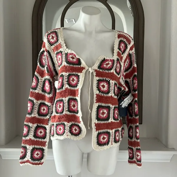 Lucky Brand Geo Crochet Cardigan Size L New w/Tag $149 - Image 5