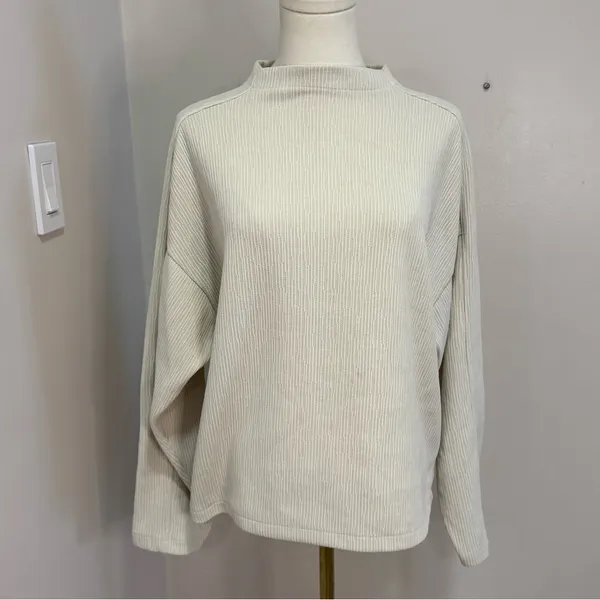 Madewell Striped Jacquard Textured Funnel neck Top‎ Antique Cream Size Medium - Image 2