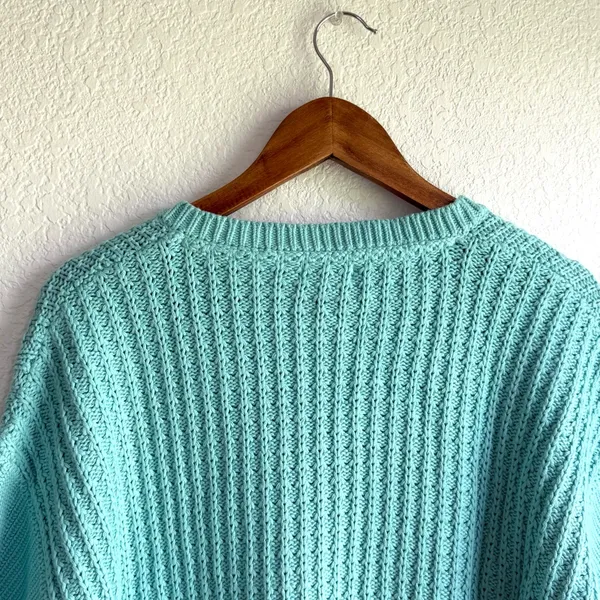 Sundance Womens Sweater Blue Green Chunky Knit Short Sleeve V Neck Size Small - Image 4