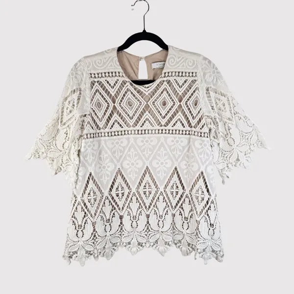 Hunter Bell Womens Top White Crochet Lace Overlay 3/4 Sleeve Blouse Size 4 - Image 3