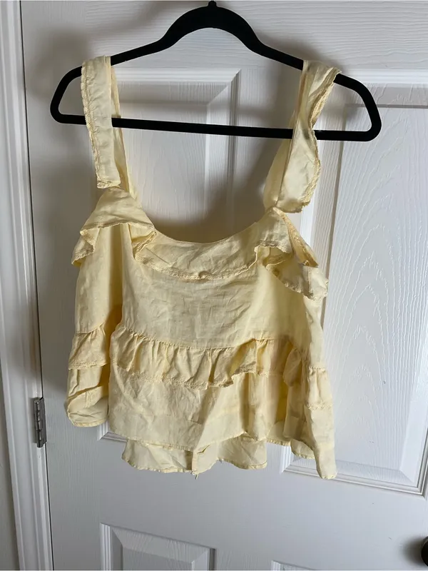 Zara Linen Blend Tiered Ruffle Cami Top Pastel Yellow M NWT Romantic Fairy - Image 6