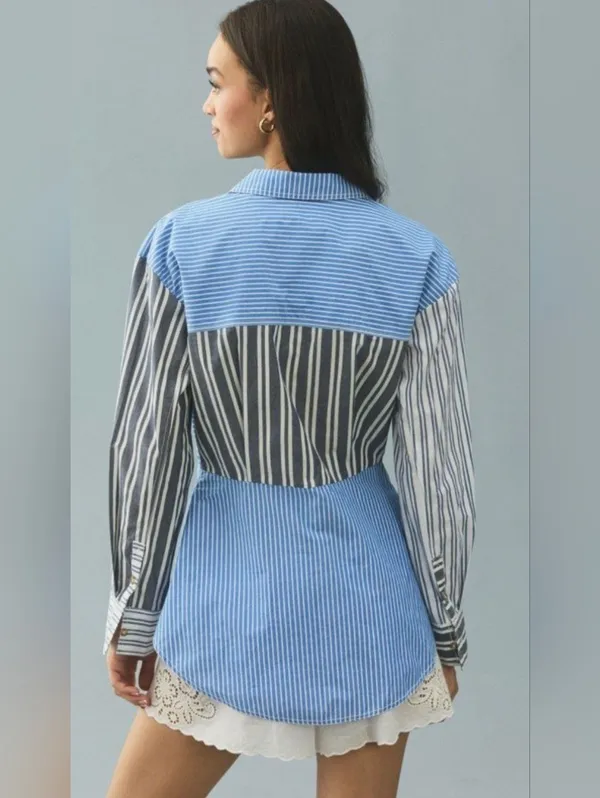 Anthropologie Pilcro Reworked Mixed Stripe Buttondown Shirt - Image 2