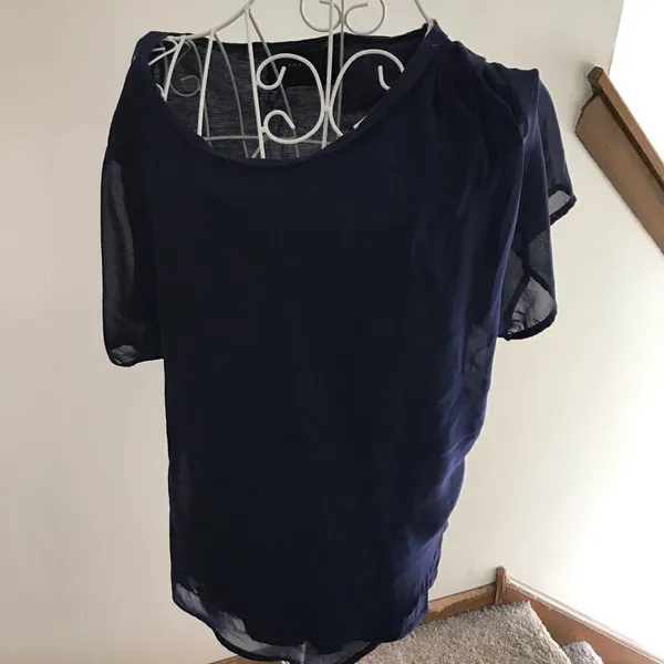 Zara Basic Special Edition Short Sleeve Top Zipper Detail Size Large Navy - Image 3