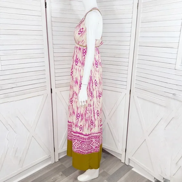 Loft Silk Ikat Tribal Print Maxi Dress Sundress Pink Cream Size‎ 2 - Image 3