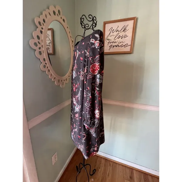 Ann Taylor‎ LOFT Nouveau Garden Cuffed Shirtdress 8 paisley gray Coastal Grey - Image 4