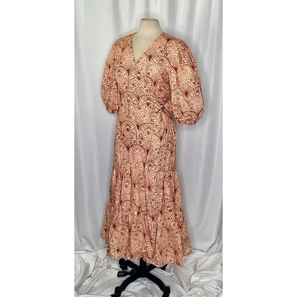NWT!! Anthropologie HUTCH V-Neck Tiered Wrap Dress Geometric Blockprint Large - Image 6