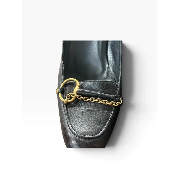 Vintage Y2K Gucci Hasler Black Leather Gold Horsebit Chain Loafer 8.5 39 Heels - Image 5