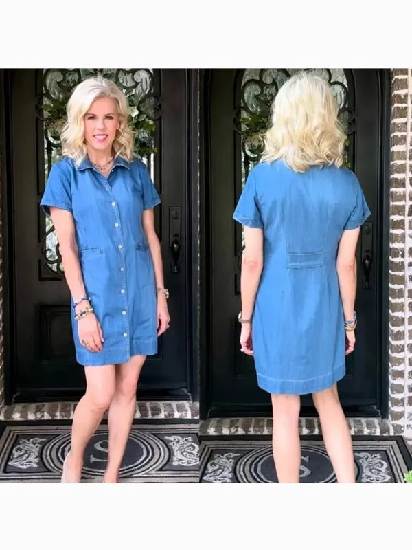 Cabi Piece of Cake Blue Chambray Denim Button Front Mini Dress Size Small 6580 - Image 15