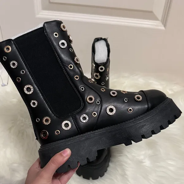 Bamboo Black‎ Studded Platform Vegan Leather Boots - Image 3