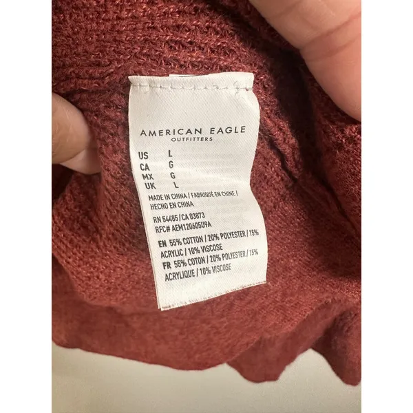 American Eagle‎ Lace Up V-Neck Waffle Knit Sweater Burgundy Red Jeggings Fit L - Image 4