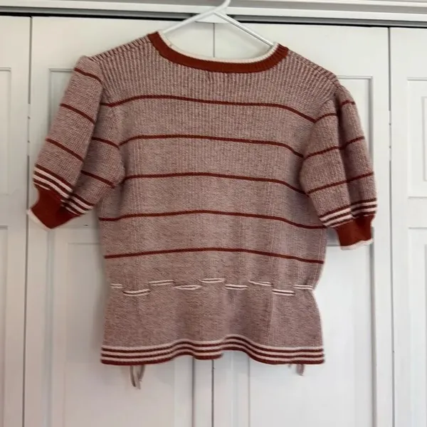 Ontwelfth puff sleeve striped short sleeve knit top M - Image 4