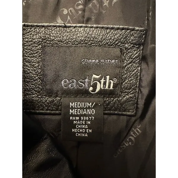Women’s Black Leather Jacket Blazer Medium Button Up Hipster Retro VTG East 5th - Image 4