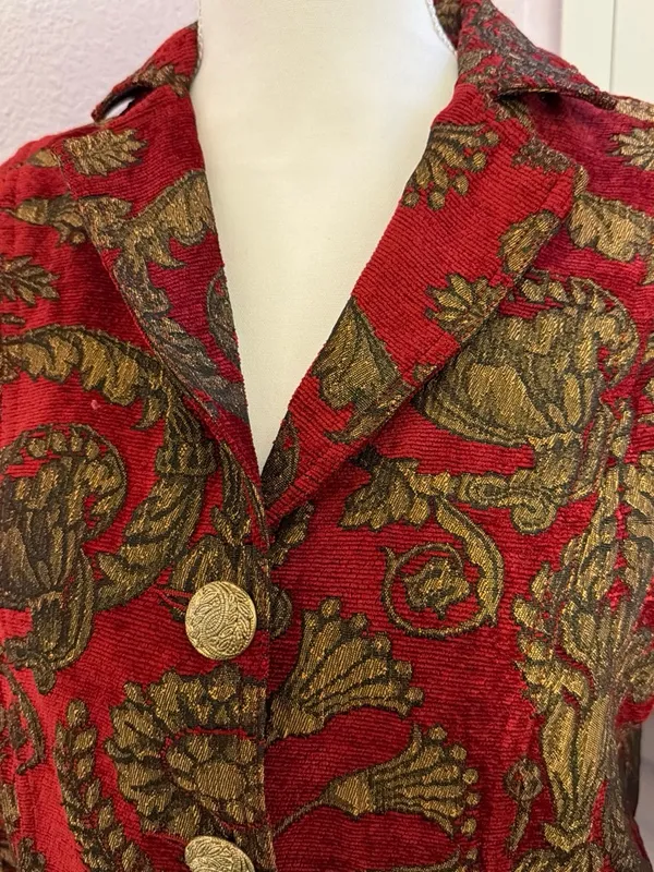 Women's Red and Gold Brocade Blazer - Tailored Floral Jacket - Image 7