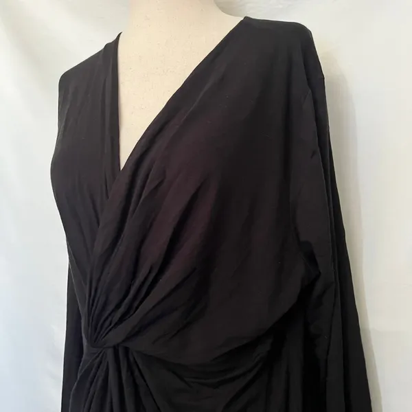 Kenarr Faux Wrap Knit Womens Top Sz L Y2K Minimal Black V-Neck Long Sleeve= - Image 5