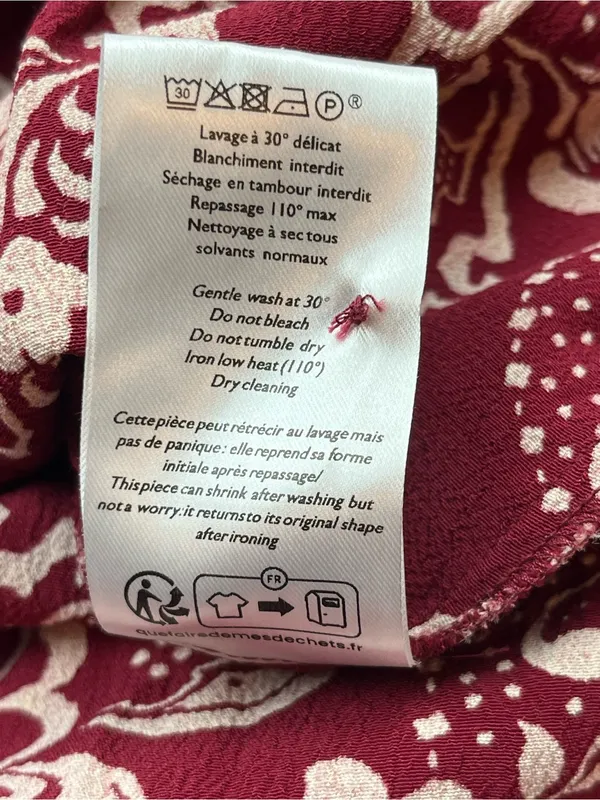 Sézane Boheme Burgundy Red Cream Boho Floral Long Sleeve Midi Maxi Dress‎ Medium - Image 5