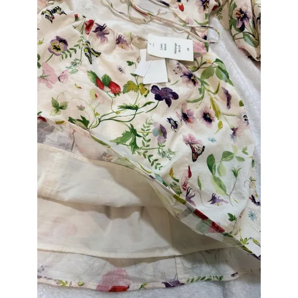 H&M Linen Blend Floral Off Shoulder Puff Sleeve LaceUp Back Dress size M -42 - Image 7