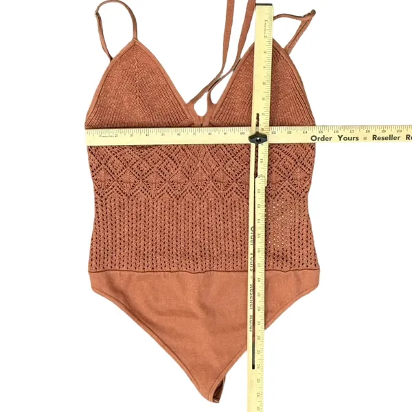Abercrombie and Fitch Brown Thong Knit Crochet Halter Strappy Bodysuit Size L - Image 5