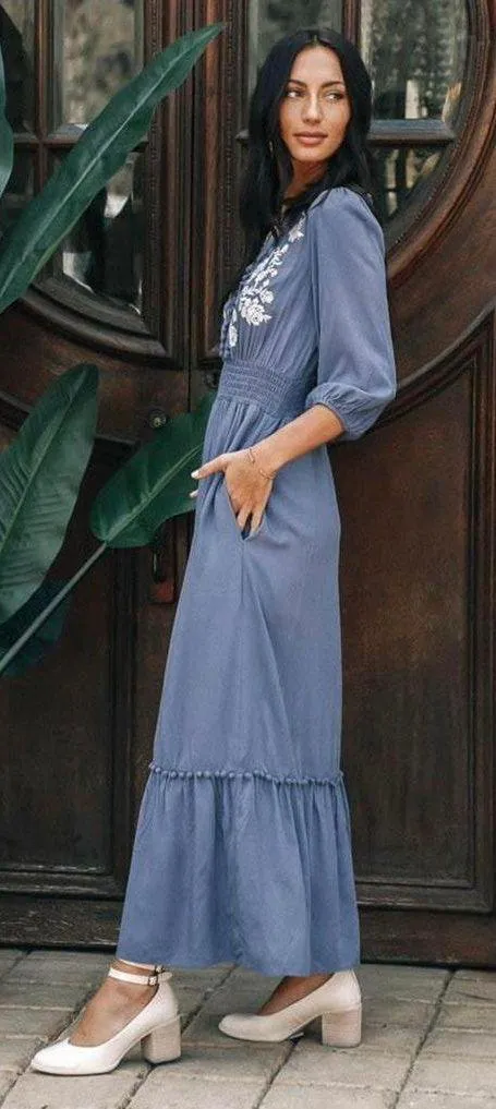 Bohemian Brunch Dress Blue Size L - Image 3