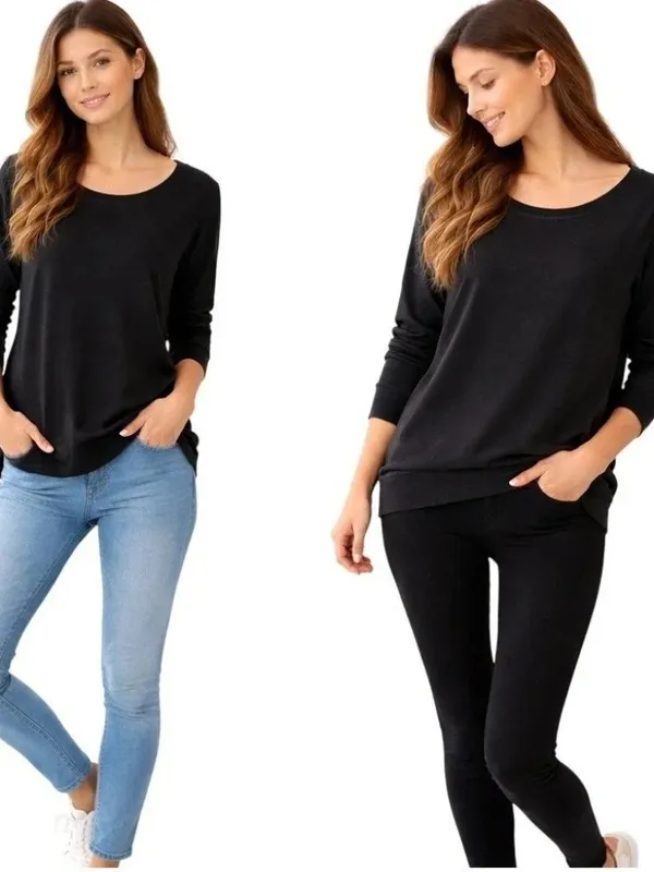 Pact Black Scoop Neck Long Sleeve Organic Cotton Top - Image 2