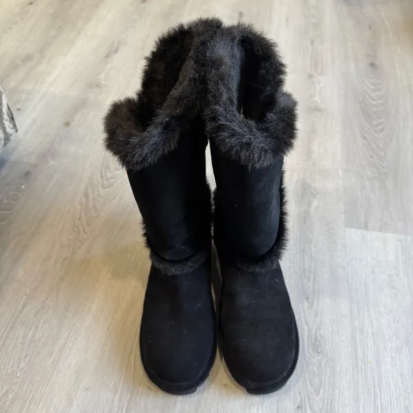 Bearpaw Women Black Suede Faux Fur Trim Winter Boots Buckle‎ Detail Size 10 - Image 2