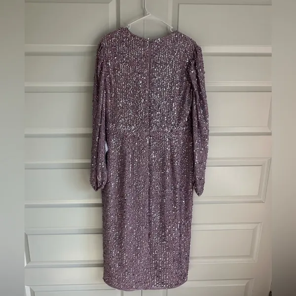 Mac Duggal Sequin Long Puff Sleeve Cocktail Midi in‎ Lavender- NWT - Image 9
