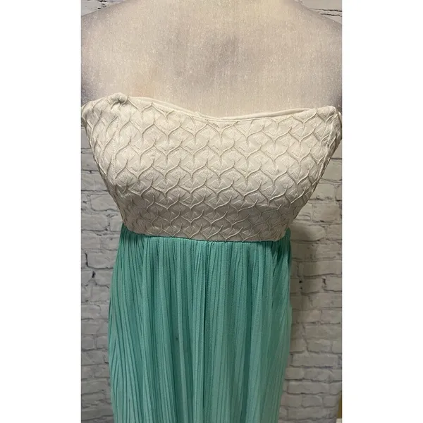 Levee Maxi Strapless Teal And White Flowy Long Dress Size Small - Image 2