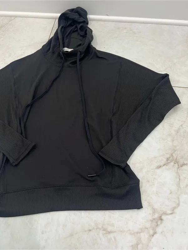NEW ALALA Black Ribbed Hoodie Size Small - Image 2