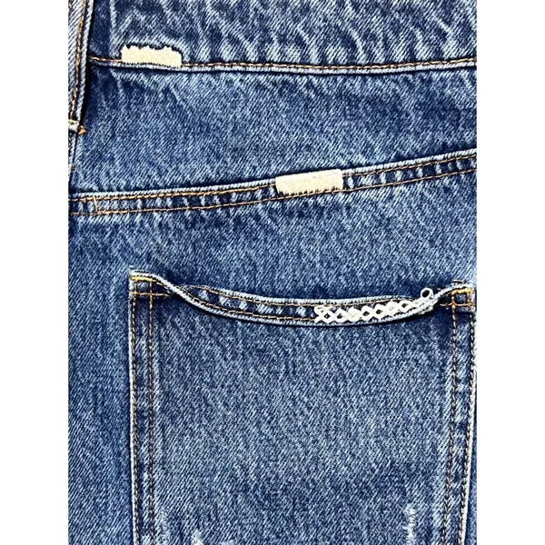 Free People Lace Up Denim‎ Micro Mini Skirt Blue Distressed Raw Hem Size 28 Boho - Image 8