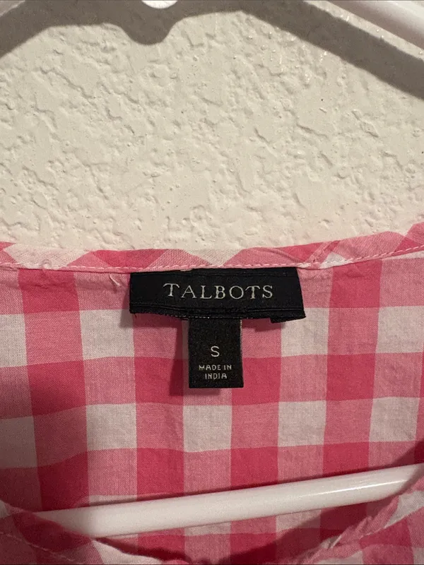 Talbots Pink and White Gingham Tie-Front Blouse - Image 2