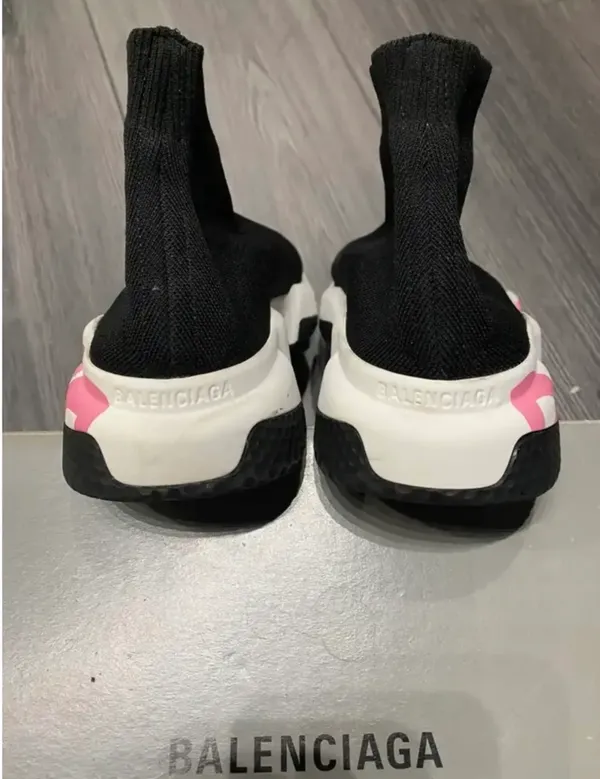 Balenciaga Speed Trainers Graffiti Knit Black Pink - Image 3