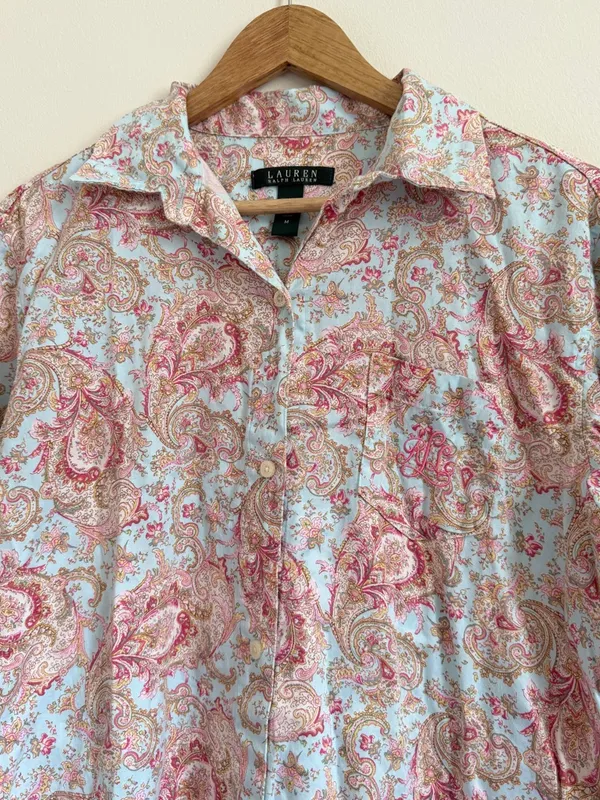 Ralph Lauren Floral Paisley Sleep Button Down Shirt Dress Size Medium PJ - Image 4