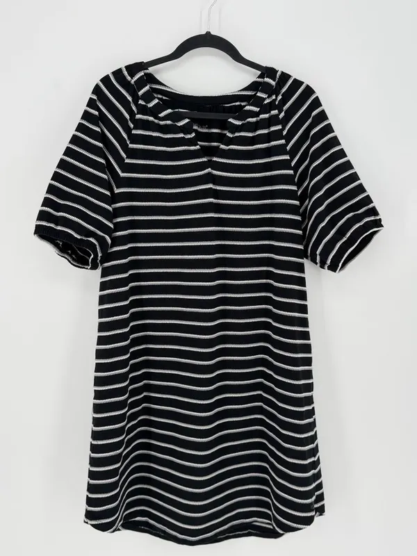 Cuddl Duds‎ Black White Striped T-Shirt Dress Women's Large Casual Coastal - Image 2