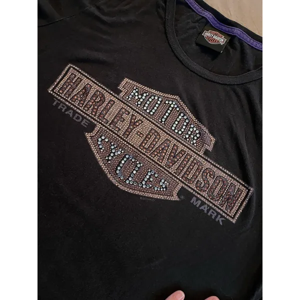 Harley Davidson T-Shirt Pink Triple S Morgantown, WV Sequin Logo Women’s Large - Image 4