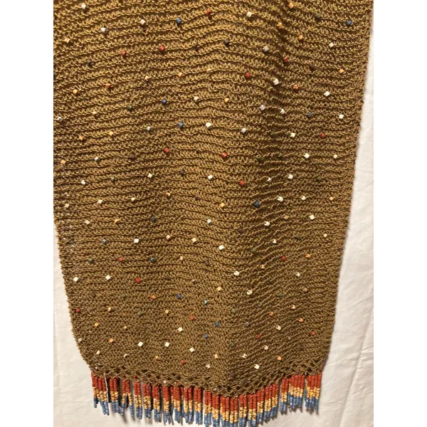 Vicky Moreinis Brown Knit Beaded Swimwear Cover up Dress Beaded Fringe Stretch - Image 7
