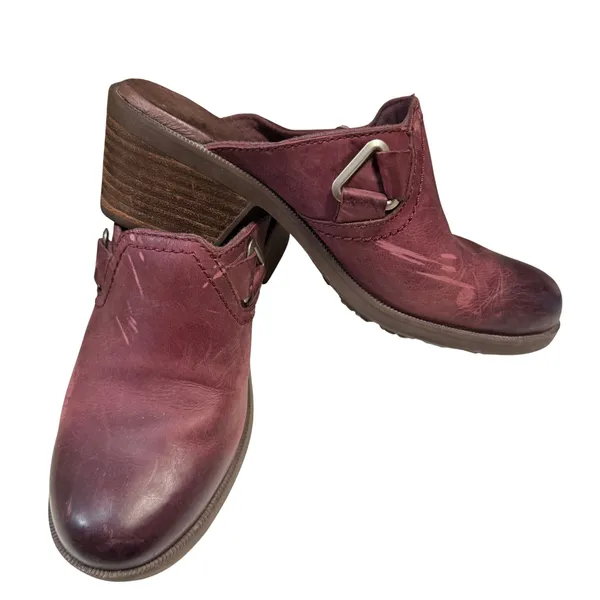 Teva 5‎ Leather Heels Mules Clogs Burgundy Nubuck Boho Fall Western Leather Y2K - Image 4
