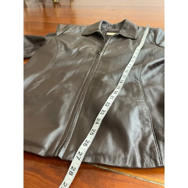 Wilsons Leather Brown Lambskin Zip Jacket Womens Large Y2K Minimalist Coat - Image 11